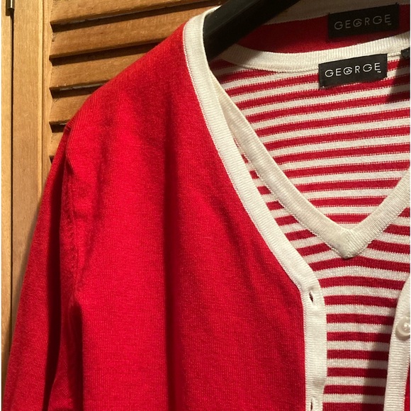 George Red & Off White Striped Cardigan Set - Picture 9 of 16